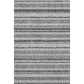 9' X 12' Silver And Gray Striped Washable Area Rug With UV Protection