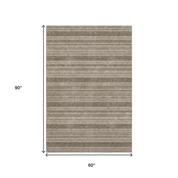 5' X 8' Taupe And Beige Striped Washable Area Rug With UV Protection