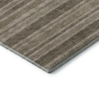8' X 10' Taupe And Beige Striped Washable Area Rug With UV Protection