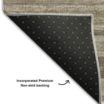 9' X 12' Taupe And Beige Striped Washable Area Rug With UV Protection