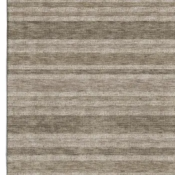 9' X 12' Taupe And Beige Striped Washable Area Rug With UV Protection