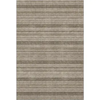 9' X 12' Taupe And Beige Striped Washable Area Rug With UV Protection