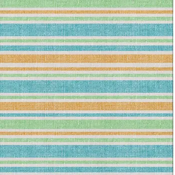 3' X 5' Teal And Orange Striped Washable Area Rug With UV Protection