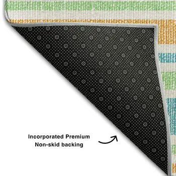 5' X 8' Teal And Orange Striped Washable Area Rug With UV Protection