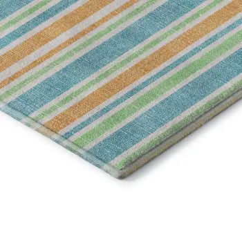 5' X 8' Teal And Orange Striped Washable Area Rug With UV Protection