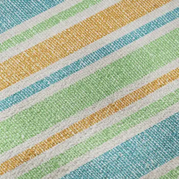 5' X 8' Teal And Orange Striped Washable Area Rug With UV Protection