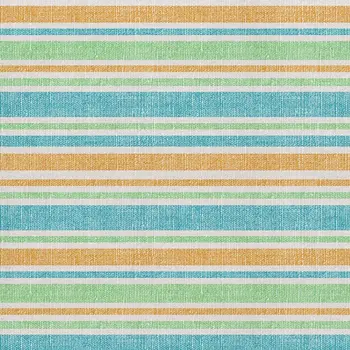 10' X 14' Teal And Orange Striped Washable Area Rug With UV Protection