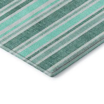5' X 8' Turquoise And Ivory Striped Washable Area Rug With UV Protection