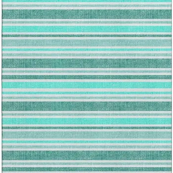 5' X 8' Turquoise And Ivory Striped Washable Area Rug With UV Protection