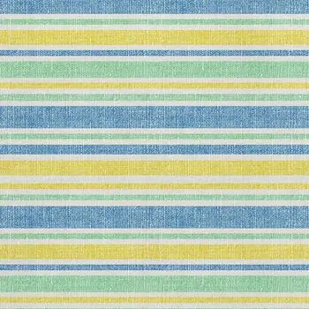 5' X 8' Yellow And Blue Striped Washable Area Rug With UV Protection