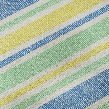 8' Yellow And Blue Striped Washable Round Rug With UV Protection