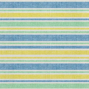 8' X 10' Yellow And Blue Striped Washable Area Rug With UV Protection