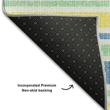 9' X 12' Yellow And Blue Striped Washable Area Rug With UV Protection