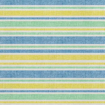 9' X 12' Yellow And Blue Striped Washable Area Rug With UV Protection
