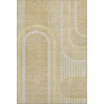 3' X 5' Beige And Gold Geometric Washable Area Rug With UV Protection
