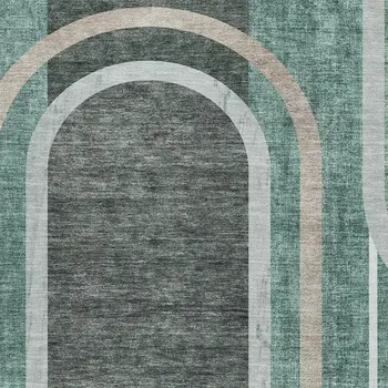 3' X 5' Emerald And Gray Geometric Washable Area Rug With UV Protection