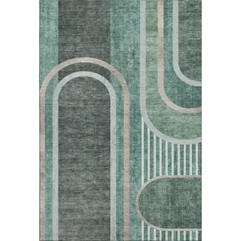 5' X 8' Emerald And Gray Geometric Washable Area Rug With UV Protection