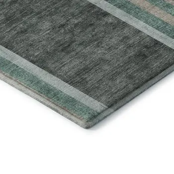 8' Emerald And Gray Geometric Washable Round Rug With UV Protection