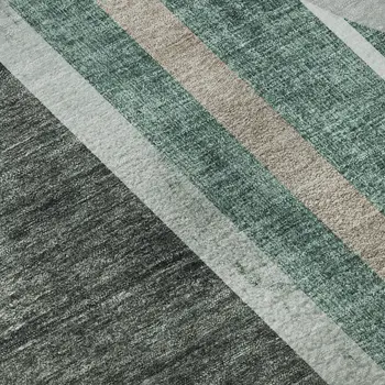 8' Emerald And Gray Geometric Washable Round Rug With UV Protection