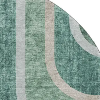 8' Emerald And Gray Geometric Washable Round Rug With UV Protection