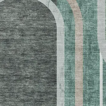 8' X 10' Emerald And Gray Geometric Washable Area Rug With UV Protection