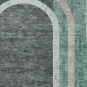9' X 12' Emerald And Gray Geometric Washable Area Rug With UV Protection