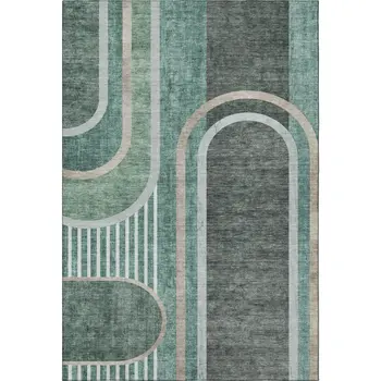 9' X 12' Emerald And Gray Geometric Washable Area Rug With UV Protection