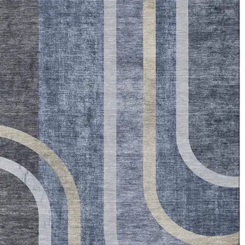 3' X 5' Navy Blue And Khaki Geometric Washable Area Rug With UV Protection