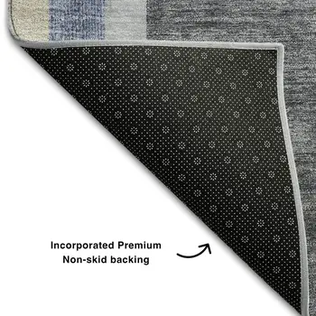 8' X 10' Navy Blue And Khaki Geometric Washable Area Rug With UV Protection