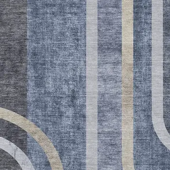 8' X 10' Navy Blue And Khaki Geometric Washable Area Rug With UV Protection