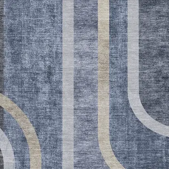 10' X 14' Navy Blue And Khaki Geometric Washable Area Rug With UV Protection