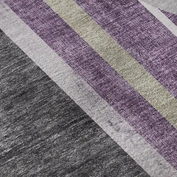 3' X 5' Purple And Khaki Geometric Washable Area Rug With UV Protection