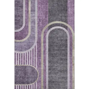 5' X 8' Purple And Khaki Geometric Washable Area Rug With UV Protection