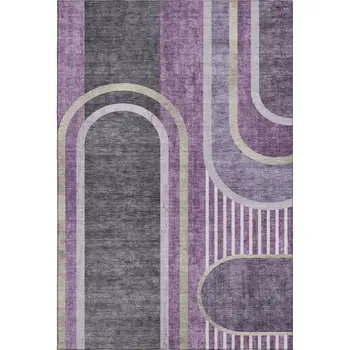 10' X 14' Purple And Khaki Geometric Washable Area Rug With UV Protection