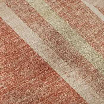 8' Salmon And Beige Geometric Washable Round Rug With UV Protection