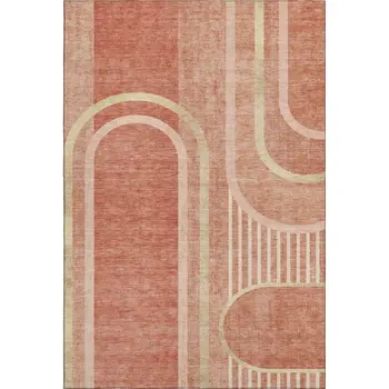 9' X 12' Salmon And Beige Geometric Washable Area Rug With UV Protection