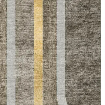 3' X 5' Taupe And Gold Geometric Washable Area Rug With UV Protection