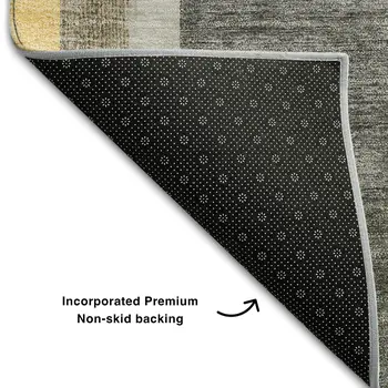8' Taupe And Gold Geometric Washable Round Rug With UV Protection