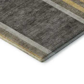 8' Taupe And Gold Geometric Washable Round Rug With UV Protection