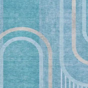 3' X 5' Teal And Khaki Geometric Washable Area Rug With UV Protection
