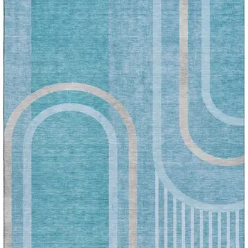 3' X 5' Teal And Khaki Geometric Washable Area Rug With UV Protection