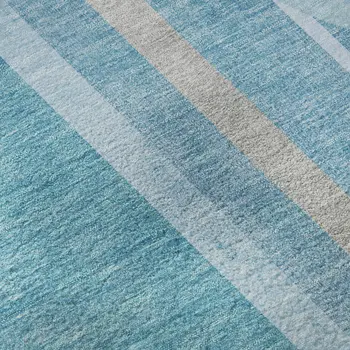 8' Teal And Khaki Geometric Washable Round Rug With UV Protection