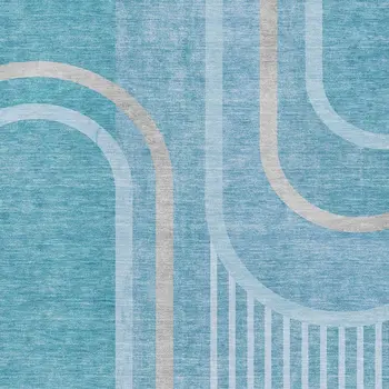 8' X 10' Teal And Khaki Geometric Washable Area Rug With UV Protection