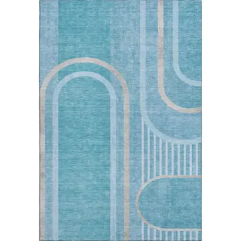 10' X 14' Teal And Khaki Geometric Washable Area Rug With UV Protection