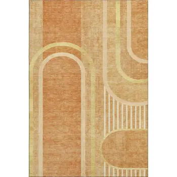 5' X 8' Terra Cotta And Gold Geometric Washable Area Rug With UV Protection