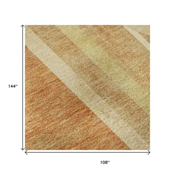 9' X 12' Terra Cotta And Gold Geometric Washable Area Rug With UV Protection