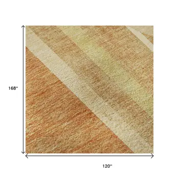10' X 14' Terra Cotta And Gold Geometric Washable Area Rug With UV Protection