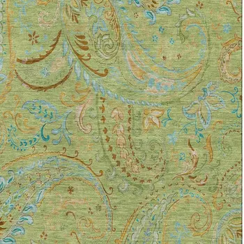 3' X 5' Fern Green And Blue Paisley Washable Area Rug With UV Protection