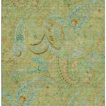 3' X 5' Fern Green And Blue Paisley Washable Area Rug With UV Protection