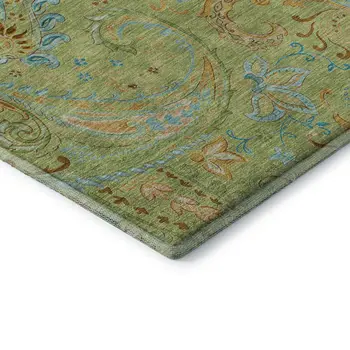 5' X 8' Fern Green And Blue Paisley Washable Area Rug With UV Protection